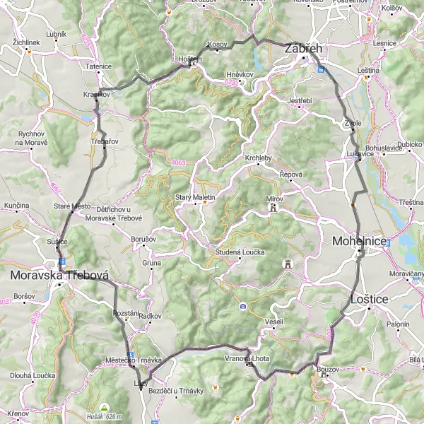 Map miniature of "Road to Exploration" cycling inspiration in Severovýchod, Czech Republic. Generated by Tarmacs.app cycling route planner