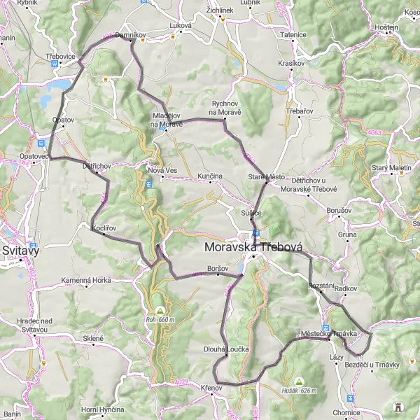 Map miniature of "Arnoštov Loop" cycling inspiration in Severovýchod, Czech Republic. Generated by Tarmacs.app cycling route planner