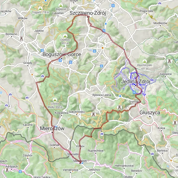 Map miniature of "Charming Gravel Ride: Starostín to Meziměstí" cycling inspiration in Severovýchod, Czech Republic. Generated by Tarmacs.app cycling route planner