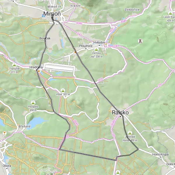 Map miniature of "Kuřívody Loop" cycling inspiration in Severovýchod, Czech Republic. Generated by Tarmacs.app cycling route planner
