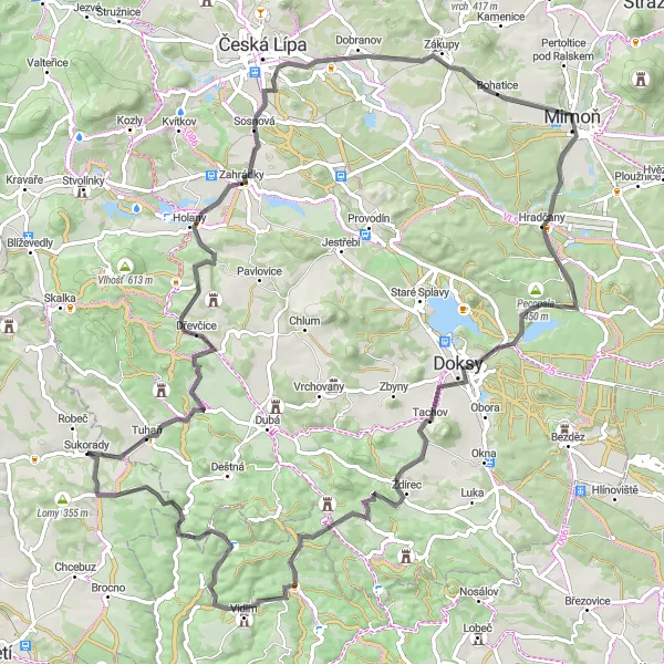 Map miniature of "Challenging Road Ride" cycling inspiration in Severovýchod, Czech Republic. Generated by Tarmacs.app cycling route planner