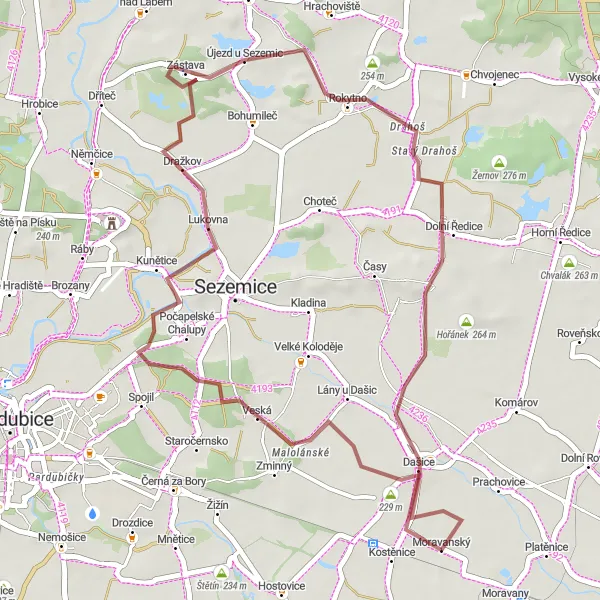 Map miniature of "Moravany - Dražkov Circular Route" cycling inspiration in Severovýchod, Czech Republic. Generated by Tarmacs.app cycling route planner