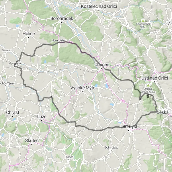 Karten-Miniaturansicht der Radinspiration "Epische Straßenradtour mit beeindruckenden Ausblicken" in Severovýchod, Czech Republic. Erstellt vom Tarmacs.app-Routenplaner für Radtouren