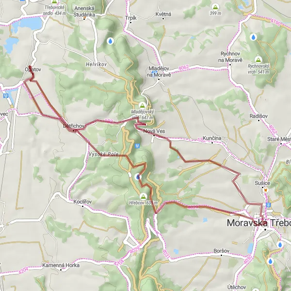 Mapa miniatúra "Gravel trasa Hřebcov - Zámek Moravská Třebová" cyklistická inšpirácia v Severovýchod, Czech Republic. Vygenerované cyklistickým plánovačom trás Tarmacs.app