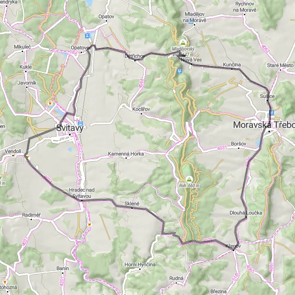 Miniaturní mapa "Okolí Moravské Třebové na silnici" inspirace pro cyklisty v oblasti Severovýchod, Czech Republic. Vytvořeno pomocí plánovače tras Tarmacs.app