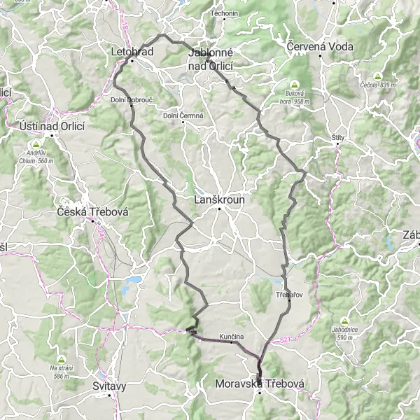 Map miniature of "Extended Road Cycling Adventure from Moravská Třebová" cycling inspiration in Severovýchod, Czech Republic. Generated by Tarmacs.app cycling route planner