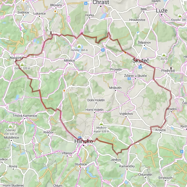Miniaturní mapa "Gravelová trasa kolem Smrčku" inspirace pro cyklisty v oblasti Severovýchod, Czech Republic. Vytvořeno pomocí plánovače tras Tarmacs.app