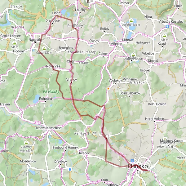 Miniaturní mapa "Gravelová cesta kolem Ctětína" inspirace pro cyklisty v oblasti Severovýchod, Czech Republic. Vytvořeno pomocí plánovače tras Tarmacs.app