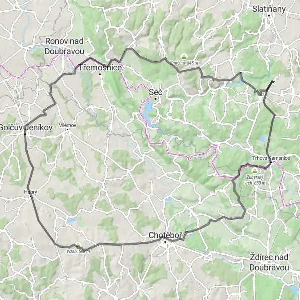 Map miniature of "Nasavrky Road Challenge" cycling inspiration in Severovýchod, Czech Republic. Generated by Tarmacs.app cycling route planner