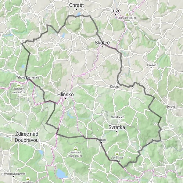 Miniaturní mapa "Okruh do Obořic až do Rohozné" inspirace pro cyklisty v oblasti Severovýchod, Czech Republic. Vytvořeno pomocí plánovače tras Tarmacs.app
