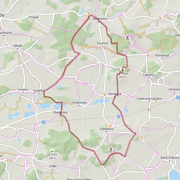 Mapa miniatúra "Gravelová cyklotrasa Syrovátka - Budín" cyklistická inšpirácia v Severovýchod, Czech Republic. Vygenerované cyklistickým plánovačom trás Tarmacs.app