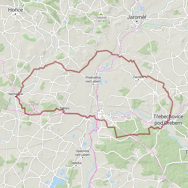 Map miniature of "Gravel Adventure Through Nature" cycling inspiration in Severovýchod, Czech Republic. Generated by Tarmacs.app cycling route planner