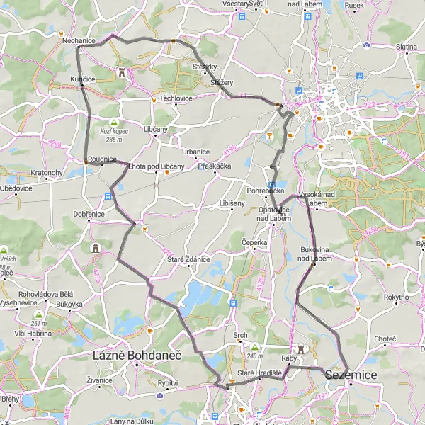 Map miniature of "Serene Countryside Tour" cycling inspiration in Severovýchod, Czech Republic. Generated by Tarmacs.app cycling route planner