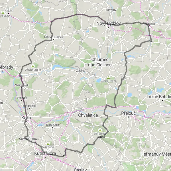 Miniaturní mapa "Silniční cyklotrasa k Nechanicím" inspirace pro cyklisty v oblasti Severovýchod, Czech Republic. Vytvořeno pomocí plánovače tras Tarmacs.app