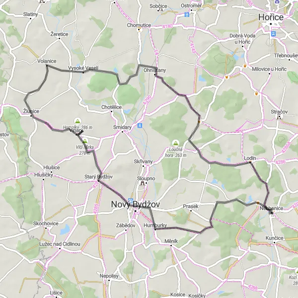Karten-Miniaturansicht der Radinspiration "Kurze Straßenroute von Nechanice" in Severovýchod, Czech Republic. Erstellt vom Tarmacs.app-Routenplaner für Radtouren