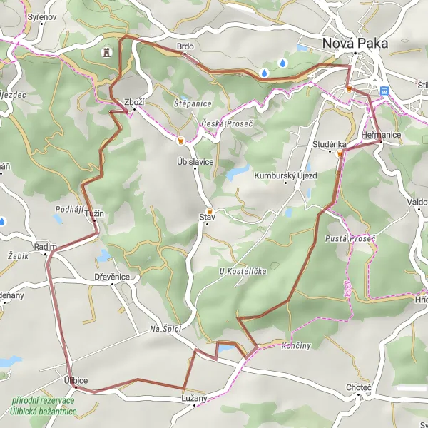 Mapa miniatúra "Gravel Cyklotúra cez Úlibice a Kumburk" cyklistická inšpirácia v Severovýchod, Czech Republic. Vygenerované cyklistickým plánovačom trás Tarmacs.app