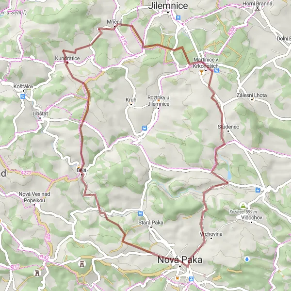 Karten-Miniaturansicht der Radinspiration "Graveltour durch die Natur auf 39 km" in Severovýchod, Czech Republic. Erstellt vom Tarmacs.app-Routenplaner für Radtouren