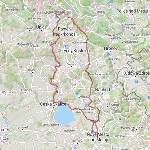 Karten-Miniaturansicht der Radinspiration "Abenteuerliche Gravel-Tour" in Severovýchod, Czech Republic. Erstellt vom Tarmacs.app-Routenplaner für Radtouren
