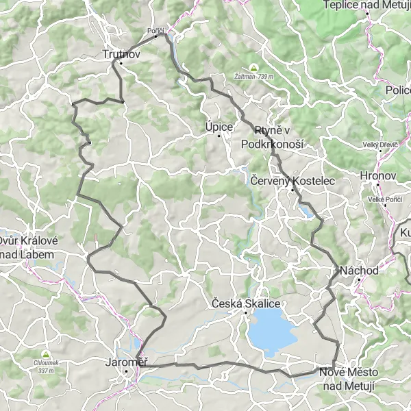 Mapa miniatúra "Okolo Nového Města nad Metují a krasného Československa" cyklistická inšpirácia v Severovýchod, Czech Republic. Vygenerované cyklistickým plánovačom trás Tarmacs.app