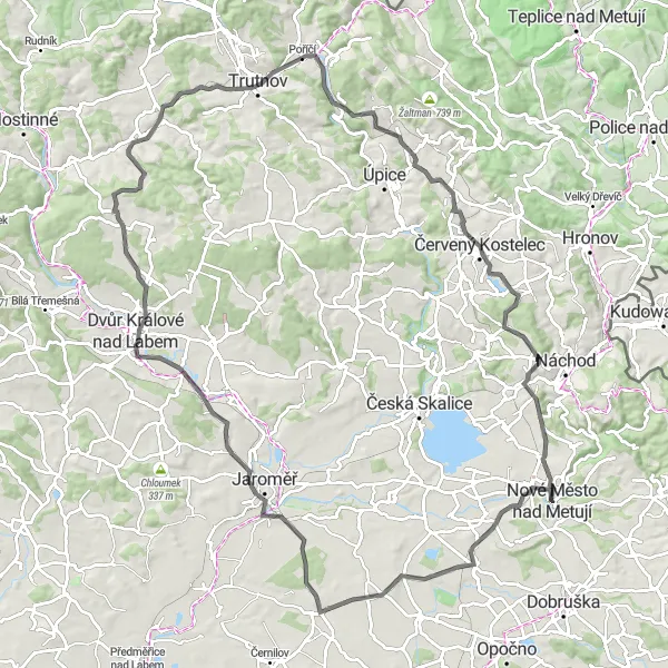Miniaturní mapa "Road cycling through the countryside near Nové Město nad Metují" inspirace pro cyklisty v oblasti Severovýchod, Czech Republic. Vytvořeno pomocí plánovače tras Tarmacs.app
