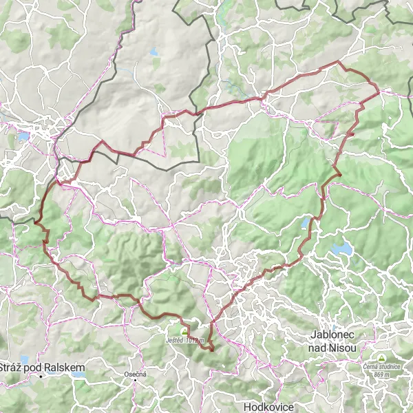 Map miniature of "The Gravel Adventure in the Jizera Mountains" cycling inspiration in Severovýchod, Czech Republic. Generated by Tarmacs.app cycling route planner