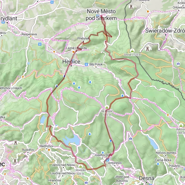 Map miniature of "Gravel Adventure" cycling inspiration in Severovýchod, Czech Republic. Generated by Tarmacs.app cycling route planner