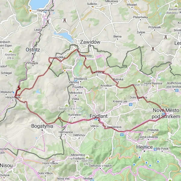 Karten-Miniaturansicht der Radinspiration "Schottertour nach Frýdlant und Černousy" in Severovýchod, Czech Republic. Erstellt vom Tarmacs.app-Routenplaner für Radtouren