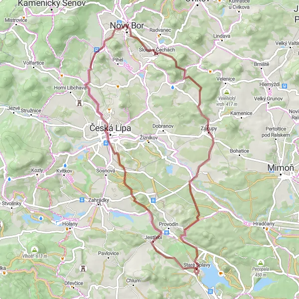 Mapa miniatúra "Gravelová cesta kolem České Lípy" cyklistická inšpirácia v Severovýchod, Czech Republic. Vygenerované cyklistickým plánovačom trás Tarmacs.app