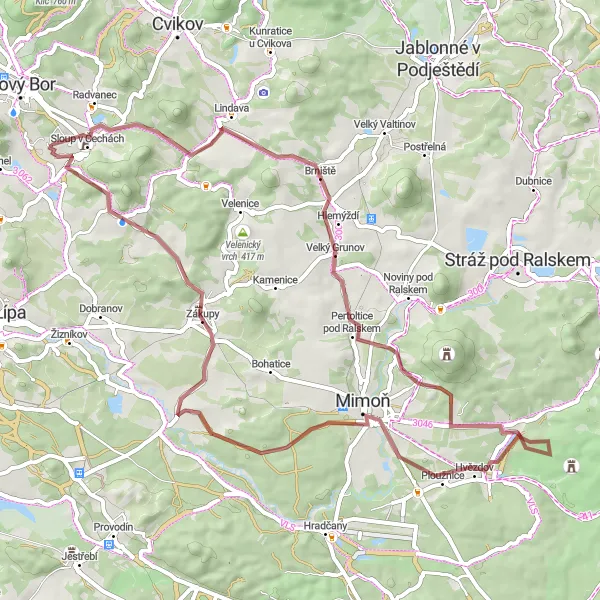 Map miniature of "Nový Bor - Brnišťský vrch Loop" cycling inspiration in Severovýchod, Czech Republic. Generated by Tarmacs.app cycling route planner