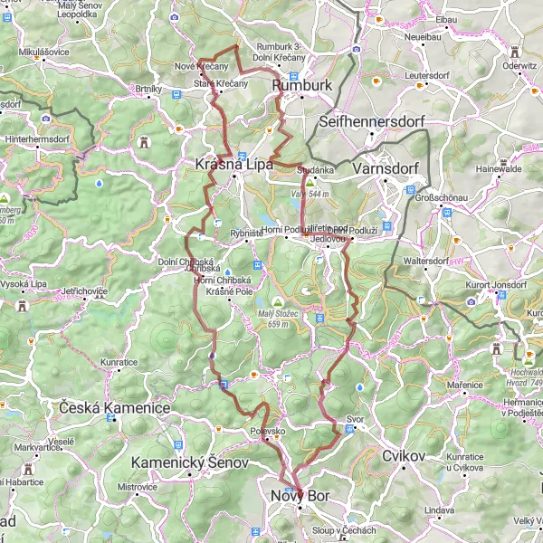 Map miniature of "Bohemian Gravel Adventure" cycling inspiration in Severovýchod, Czech Republic. Generated by Tarmacs.app cycling route planner