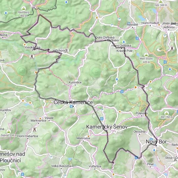 Mapa miniatúra "Cestování po silnici kolem Jetřichovic" cyklistická inšpirácia v Severovýchod, Czech Republic. Vygenerované cyklistickým plánovačom trás Tarmacs.app