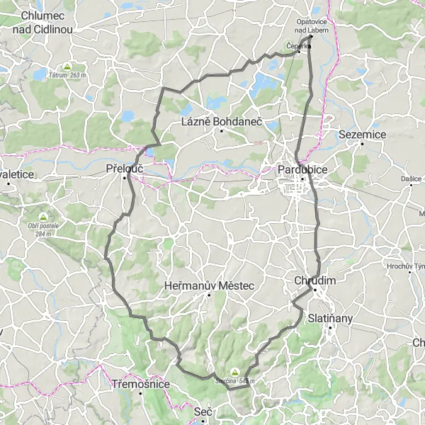 Map miniature of "The Road Challenge" cycling inspiration in Severovýchod, Czech Republic. Generated by Tarmacs.app cycling route planner