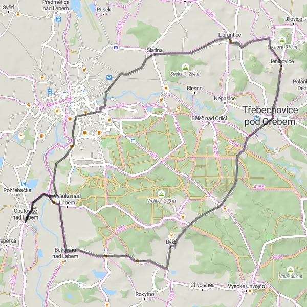 Map miniature of "Scenic Road Escape" cycling inspiration in Severovýchod, Czech Republic. Generated by Tarmacs.app cycling route planner