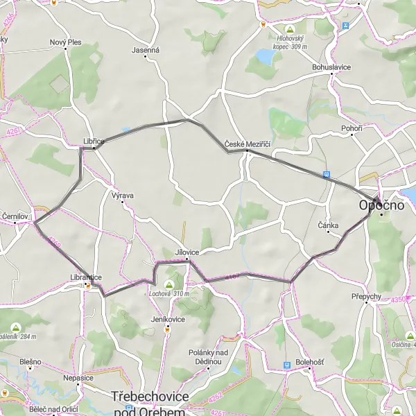 Mapa miniatúra "Cyklistická trasa okolo Opočna" cyklistická inšpirácia v Severovýchod, Czech Republic. Vygenerované cyklistickým plánovačom trás Tarmacs.app