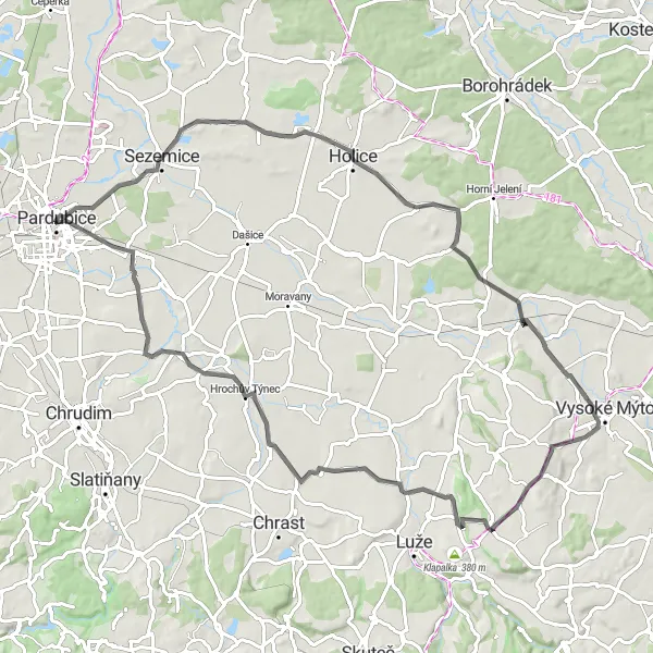 Miniaturní mapa "Pardubice - Vinice vyhlídka Road Loop" inspirace pro cyklisty v oblasti Severovýchod, Czech Republic. Vytvořeno pomocí plánovače tras Tarmacs.app