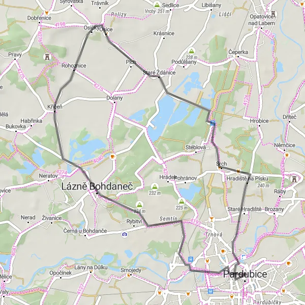 Miniatura mapy "Trasa szosowa przez Pardubice, Křičeň i Oškobrh" - trasy rowerowej w Severovýchod, Czech Republic. Wygenerowane przez planer tras rowerowych Tarmacs.app