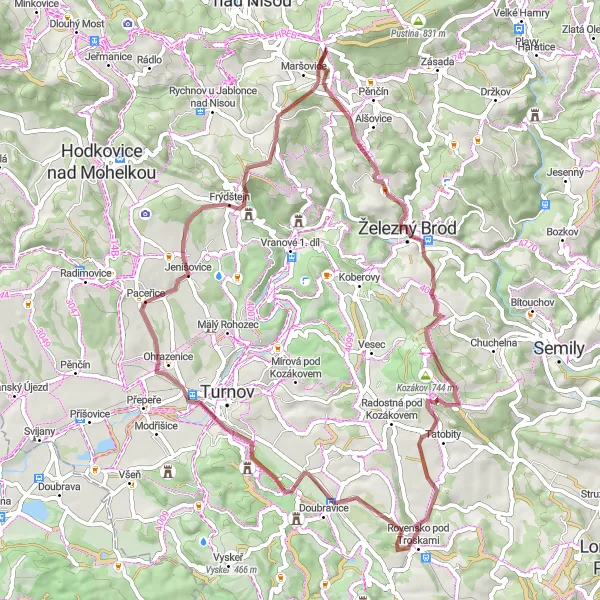 Miniatura mapy "Trasa do Vyhlídka Šibeňák i Jenišovice" - trasy rowerowej w Severovýchod, Czech Republic. Wygenerowane przez planer tras rowerowych Tarmacs.app