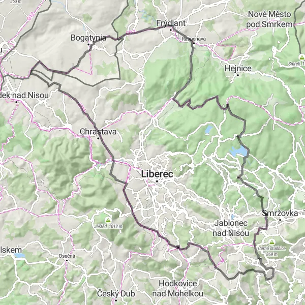 Mapa miniatúra "Zázemí pro cyklistický výlet kolem Pěnčína" cyklistická inšpirácia v Severovýchod, Czech Republic. Vygenerované cyklistickým plánovačom trás Tarmacs.app