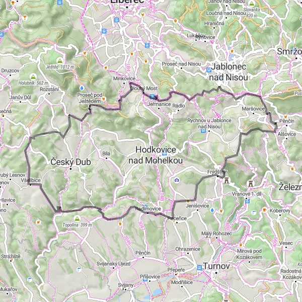 Mapa miniatúra "Trasa s úžasnou horskou krajinou" cyklistická inšpirácia v Severovýchod, Czech Republic. Vygenerované cyklistickým plánovačom trás Tarmacs.app