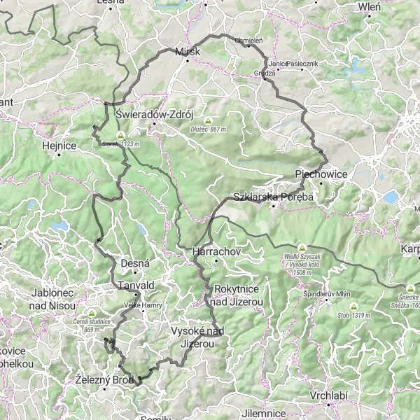 Mapa miniatúra "Cyklotrasa Pěnčín - Okolí" cyklistická inšpirácia v Severovýchod, Czech Republic. Vygenerované cyklistickým plánovačom trás Tarmacs.app