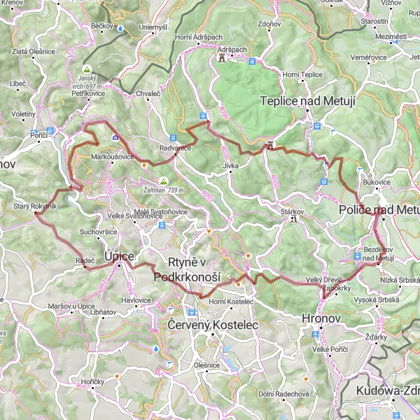 Map miniature of "Gravel Challenge through Czech Countryside" cycling inspiration in Severovýchod, Czech Republic. Generated by Tarmacs.app cycling route planner