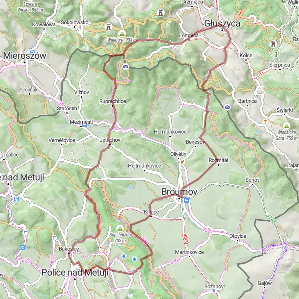 Miniaturní mapa "Zajímavá cesta Honský Špičák - Suchý Důl" inspirace pro cyklisty v oblasti Severovýchod, Czech Republic. Vytvořeno pomocí plánovače tras Tarmacs.app