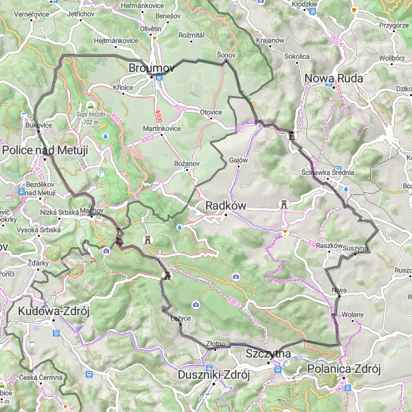 Miniatura mapy "Trasa Honský Špičák i Niwa" - trasy rowerowej w Severovýchod, Czech Republic. Wygenerowane przez planer tras rowerowych Tarmacs.app
