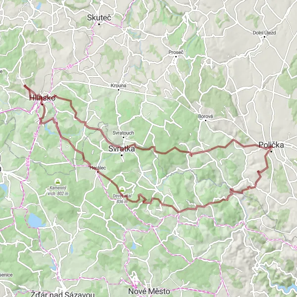 Miniaturní mapa "Trasa okolo Poličky" inspirace pro cyklisty v oblasti Severovýchod, Czech Republic. Vytvořeno pomocí plánovače tras Tarmacs.app