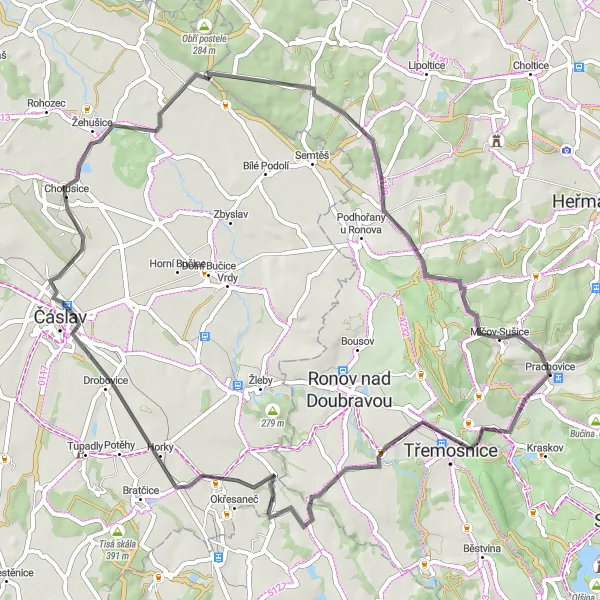 Karten-Miniaturansicht der Radinspiration "Road-Tour um Prachovice" in Severovýchod, Czech Republic. Erstellt vom Tarmacs.app-Routenplaner für Radtouren