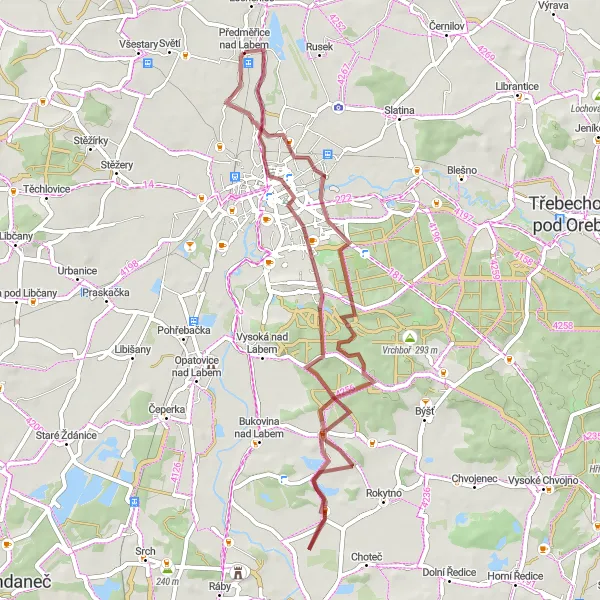 Mapa miniatúra "Gravel Z Předměřice nad Labem" cyklistická inšpirácia v Severovýchod, Czech Republic. Vygenerované cyklistickým plánovačom trás Tarmacs.app