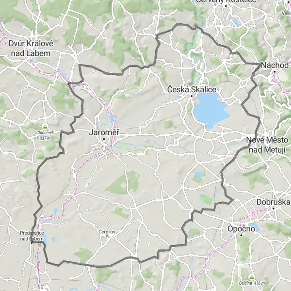 Mapa miniatúra "Náročná Trasa cez Rtyně" cyklistická inšpirácia v Severovýchod, Czech Republic. Vygenerované cyklistickým plánovačom trás Tarmacs.app