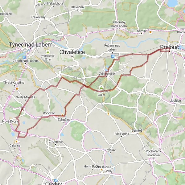 Miniaturní mapa "Gravelový okruh podél Doubravy" inspirace pro cyklisty v oblasti Severovýchod, Czech Republic. Vytvořeno pomocí plánovače tras Tarmacs.app