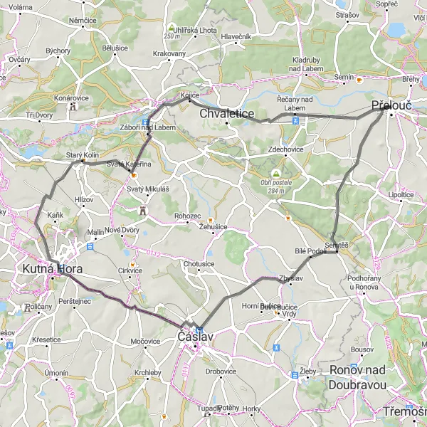 Map miniature of "Přelouč Road Cycling Challenge" cycling inspiration in Severovýchod, Czech Republic. Generated by Tarmacs.app cycling route planner