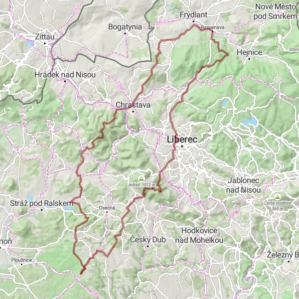 Miniatura mapy "Przejażdżka szlakiem Kopřivníka i Lységo vrchu" - trasy rowerowej w Severovýchod, Czech Republic. Wygenerowane przez planer tras rowerowych Tarmacs.app